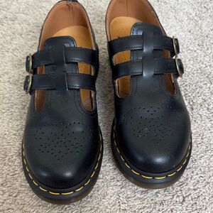 Dr. Martens Black Flats with Yellow Stitching